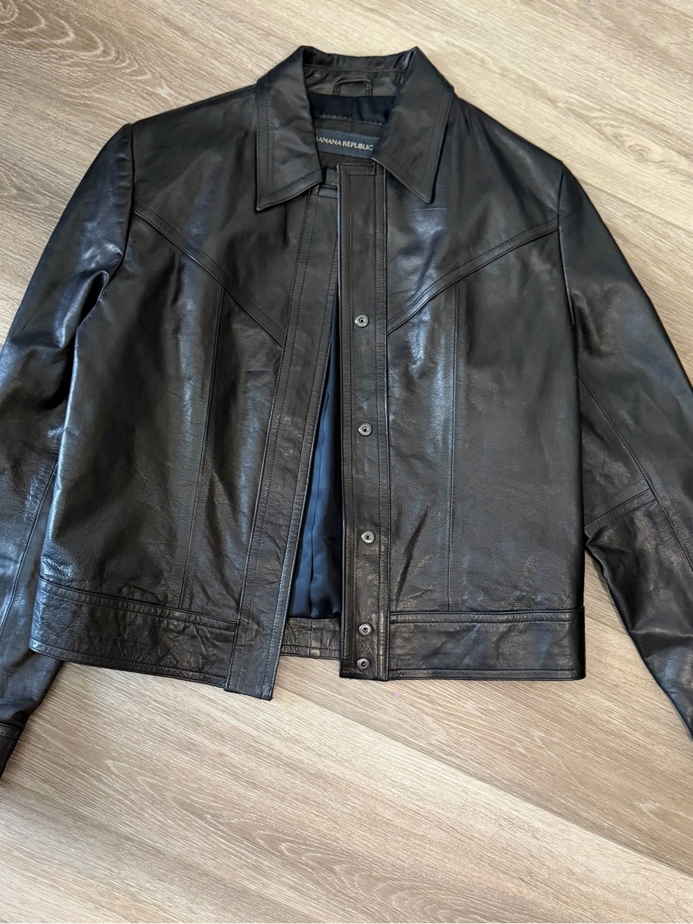 Banana Republic Black Leather Bomber Jacket - Snap Front